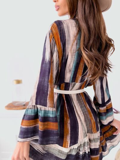 Plus Size Buttoned Striped Long Sleeve Mini Dress