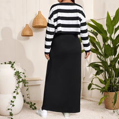 Plus Size Elegant Striped Two-Piece Maxi Dress Set