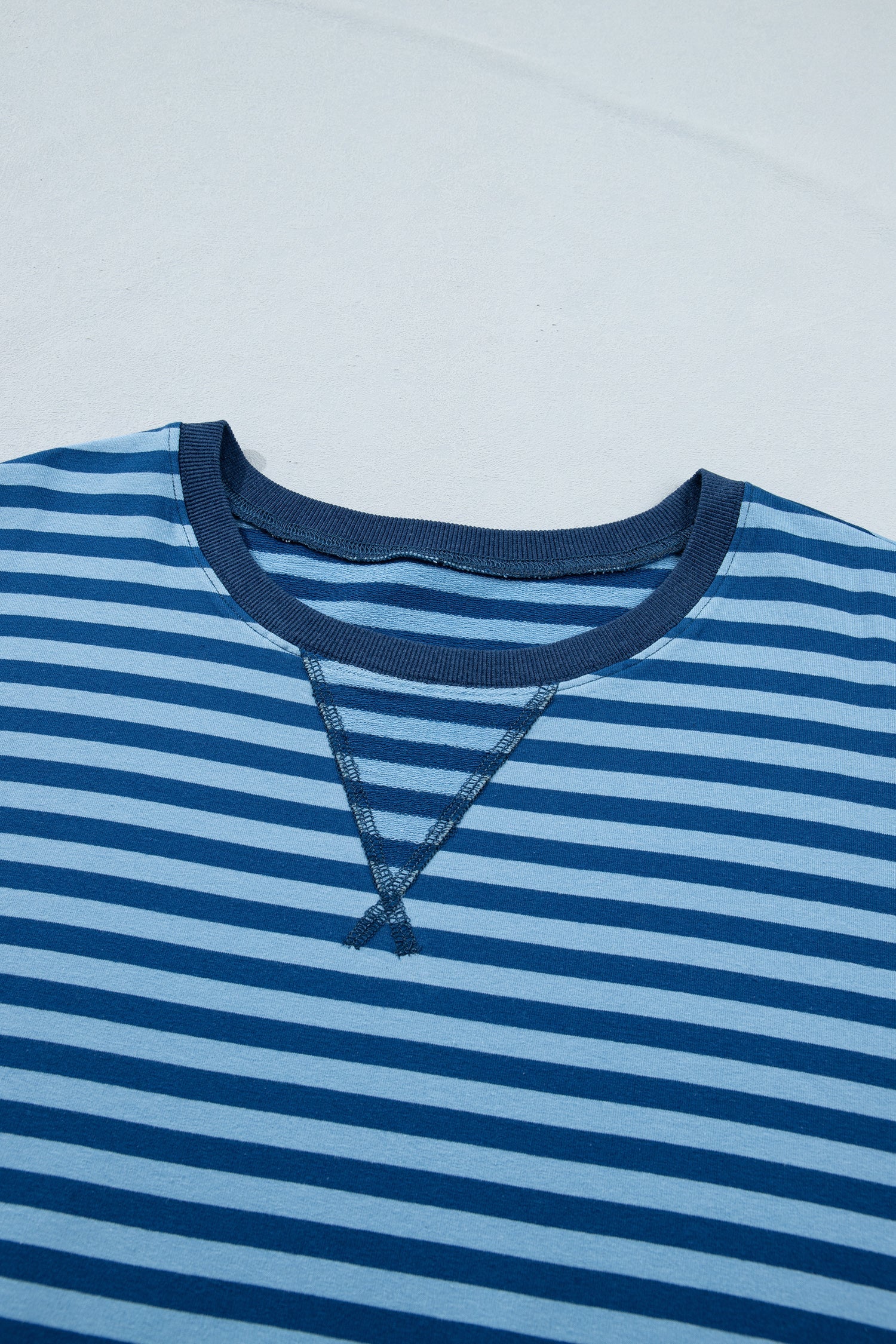 Plus Size Blue Striped Dropped Shoulder Tee and Shorts Set