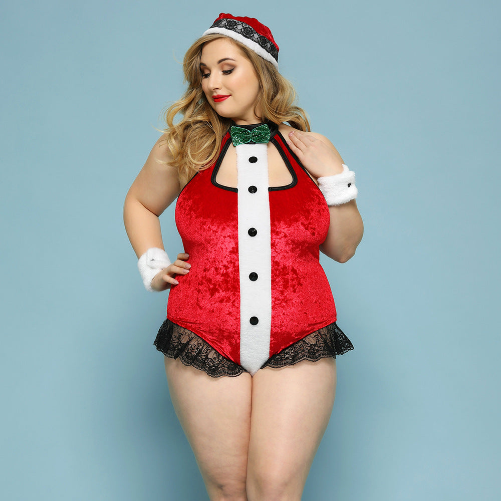 Plus Size Christmas Red One-Piece Lingerie