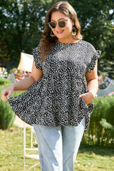 Plus Size Leopard Print Ruffled Blouse