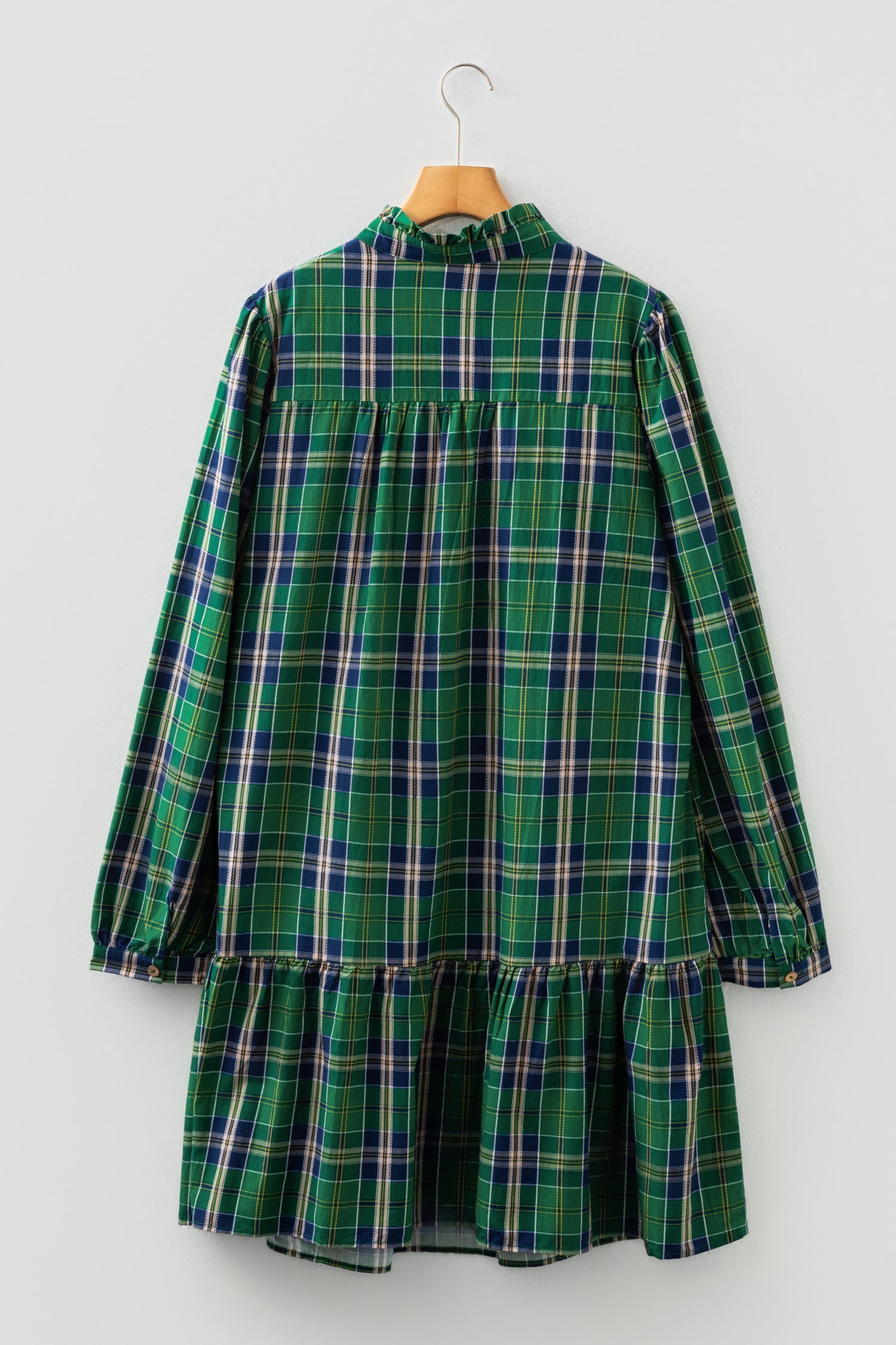 Plus Size Green Plaid Long Sleeve Shift Mini Dress