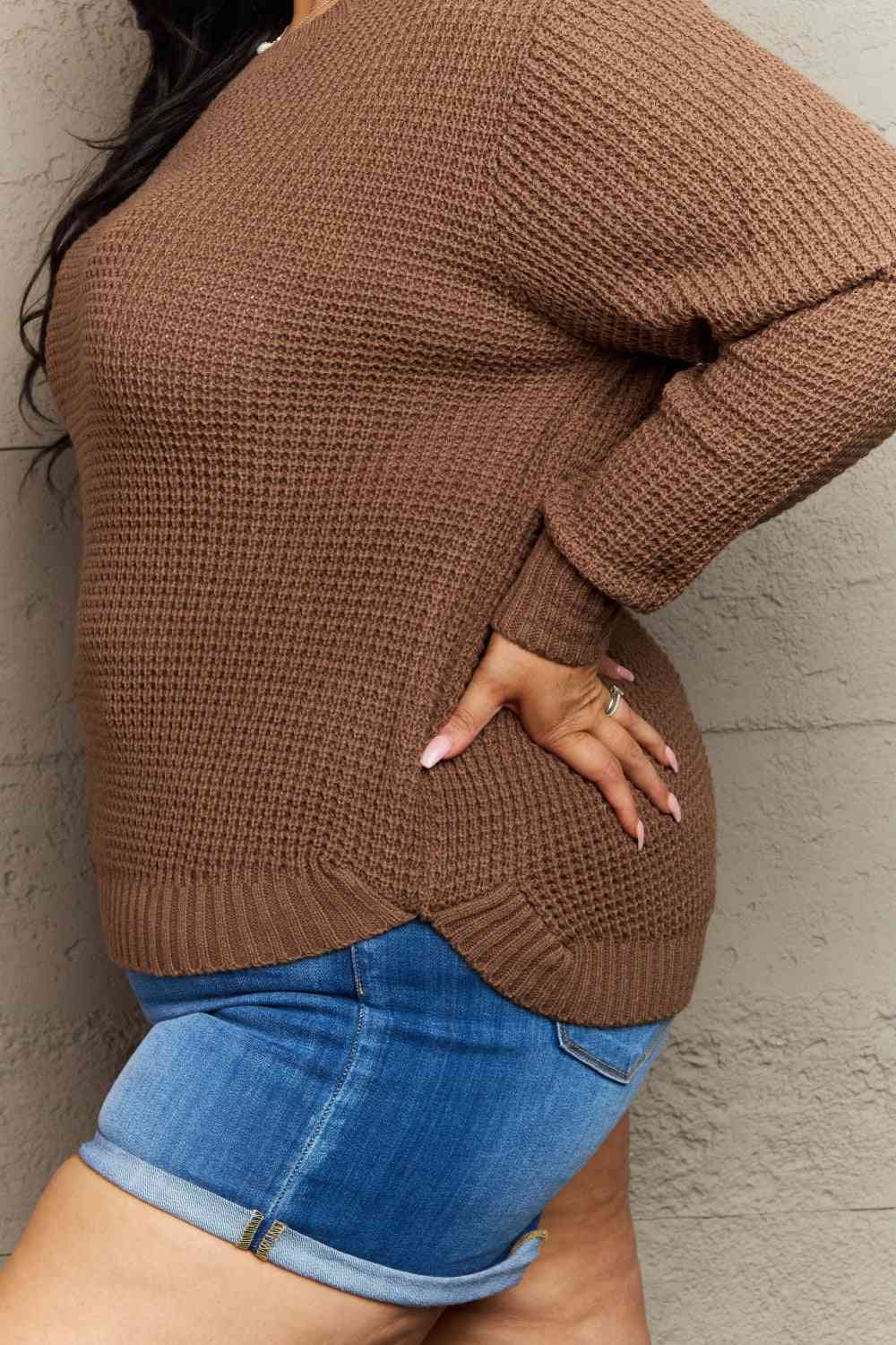 Plus Size Breezy Days High Low Waffle Knit Sweater