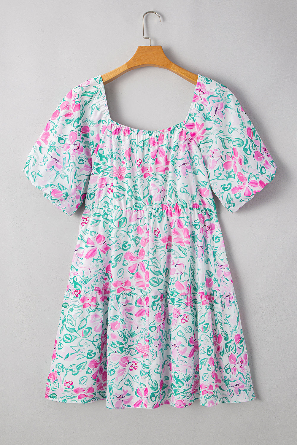 Plus Size Floral Ric-rac Trim Square Neck Mini Dress