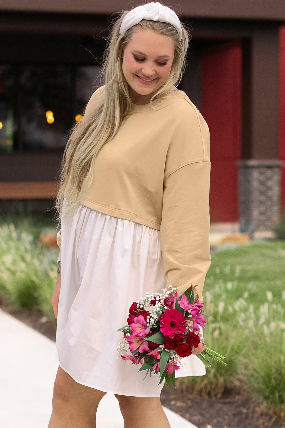 Plus Size Color Block Patchwork Mini Dress