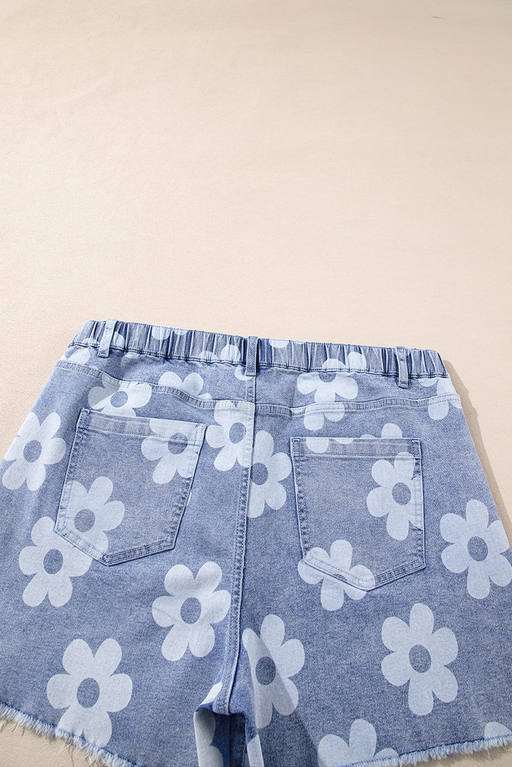 Plus Size Blue Floral High Waist Denim Shorts