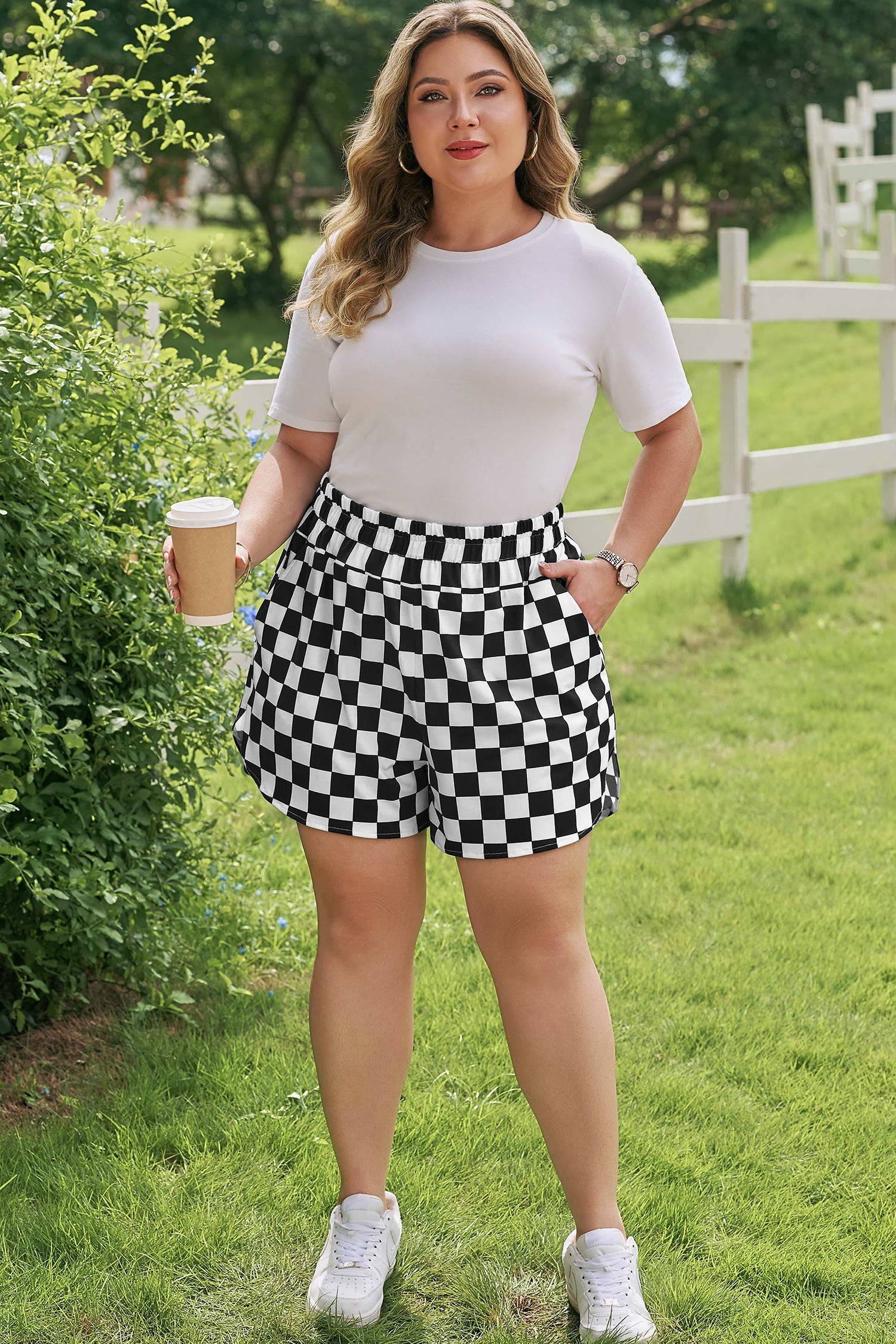 Plus Size Checkered Athleisure Shorts