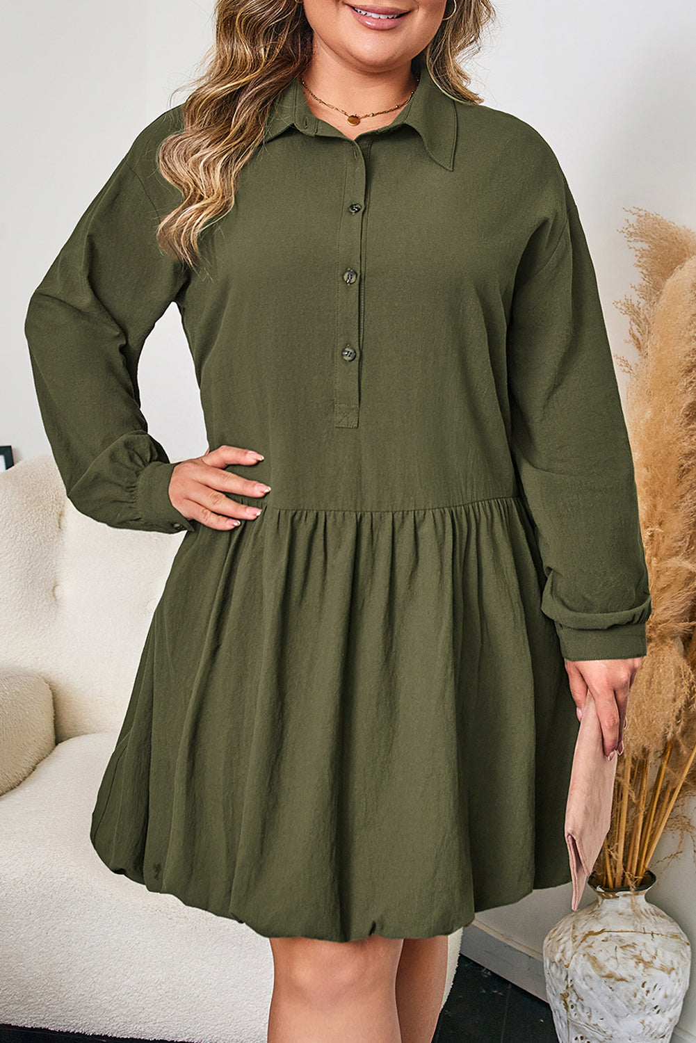 Plus Size Collar Half Button Mini Dress