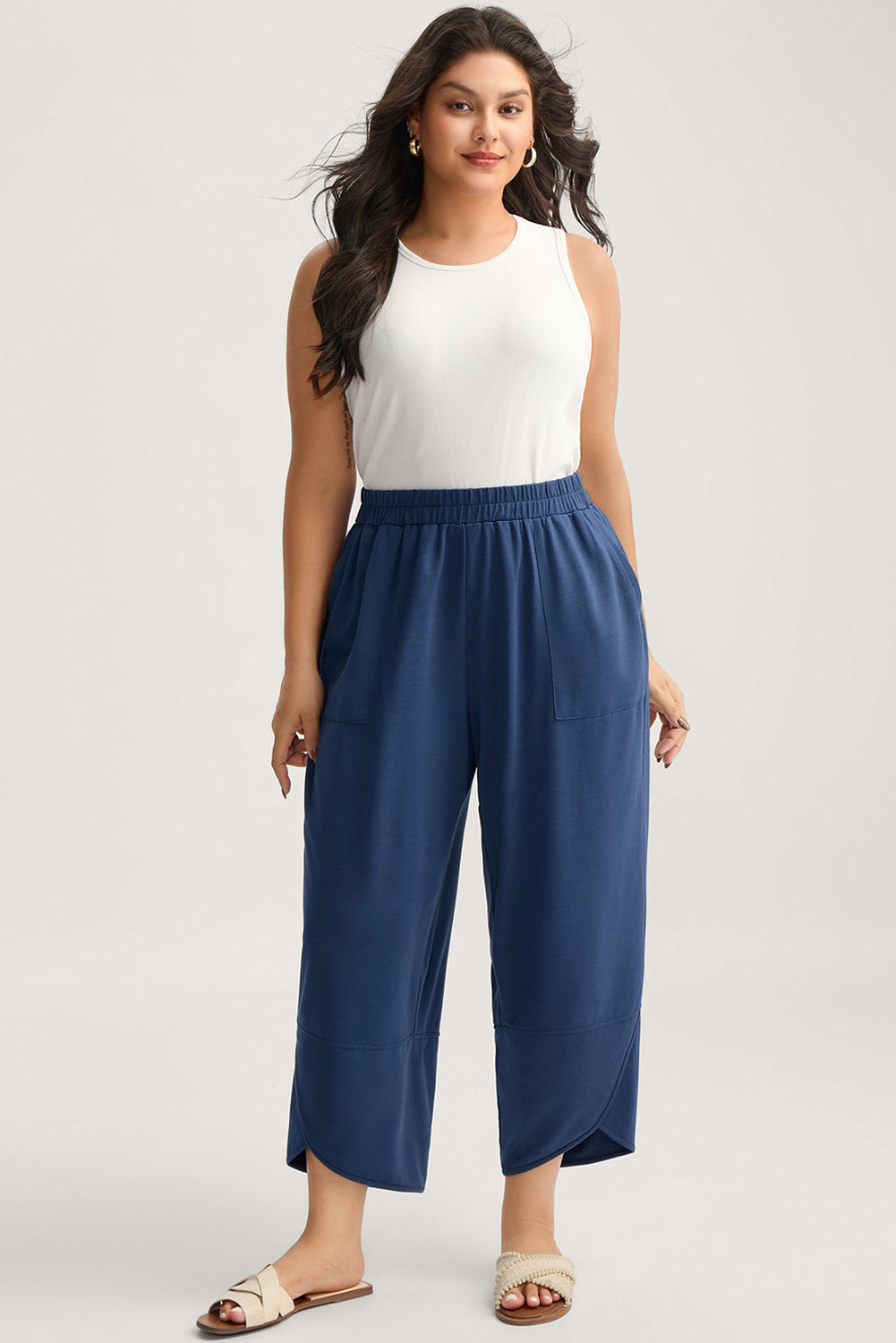 Plus Size Elastic Waist Asymmetrical Capris
