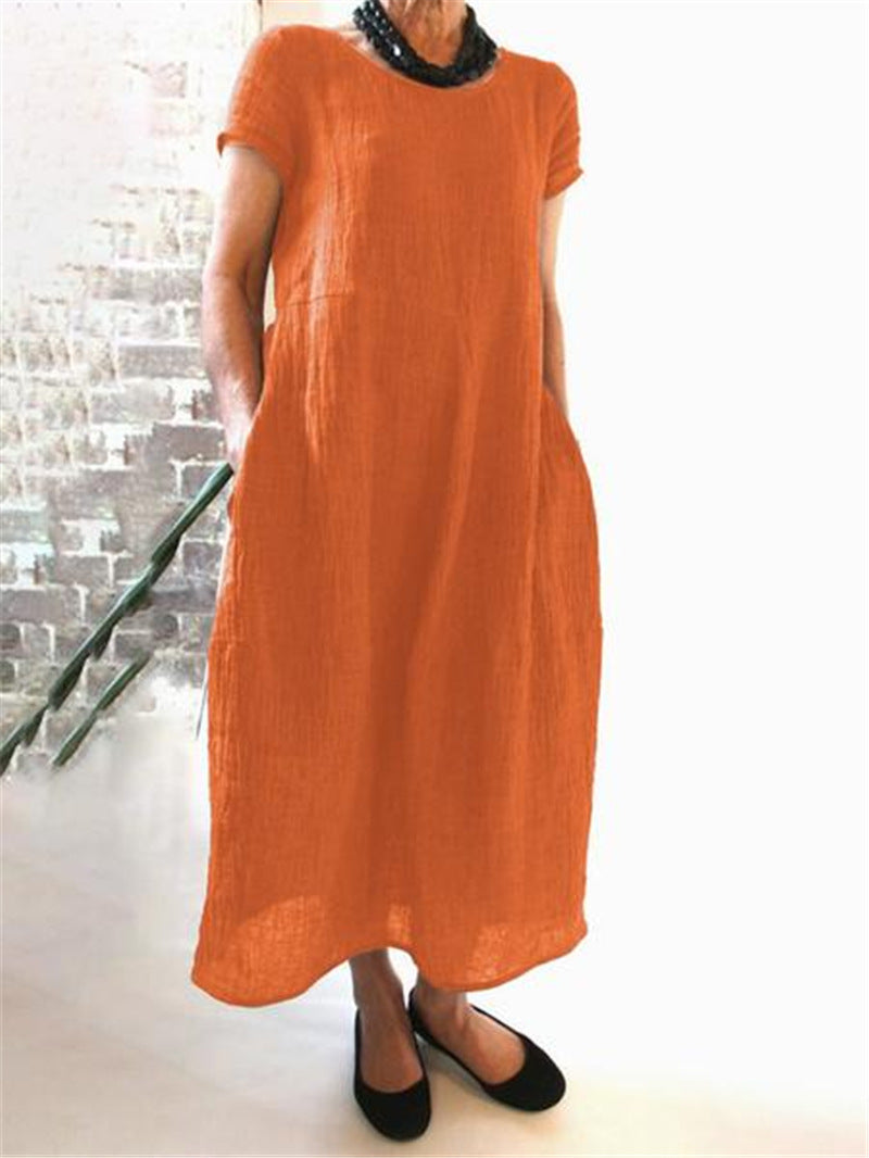 Plus Size Cotton Linen Midi Dress