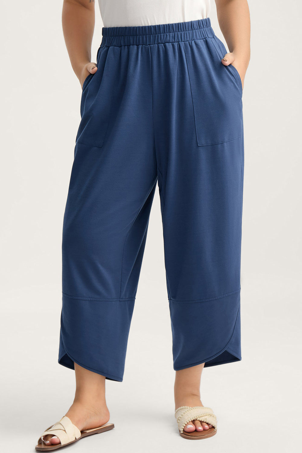 Plus Size Elastic Waist Asymmetrical Capris