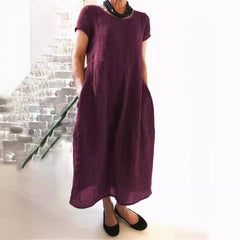 Plus Size Cotton Linen Midi Dress