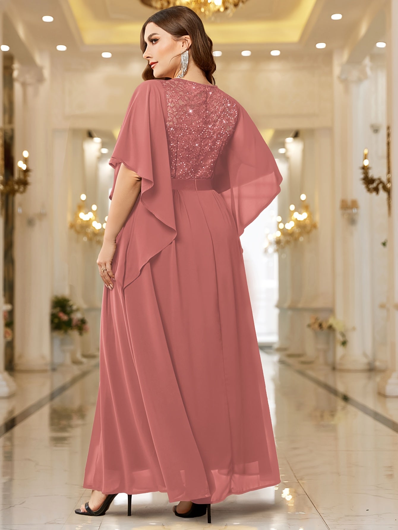 Plus Size Elegant Butterfly Sleeve Maxi Dress