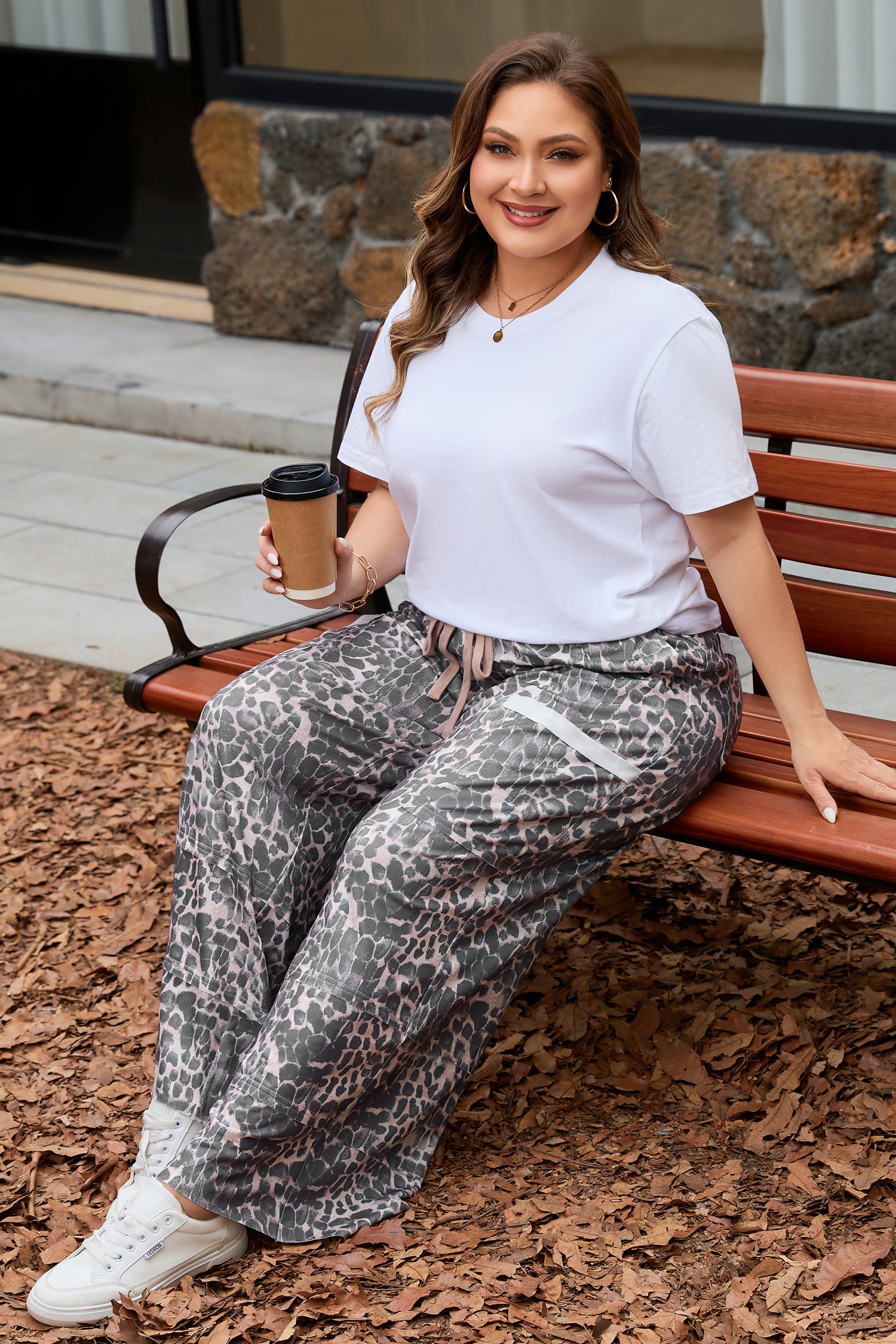 Plus Size Leopard Print Drawstring Pants