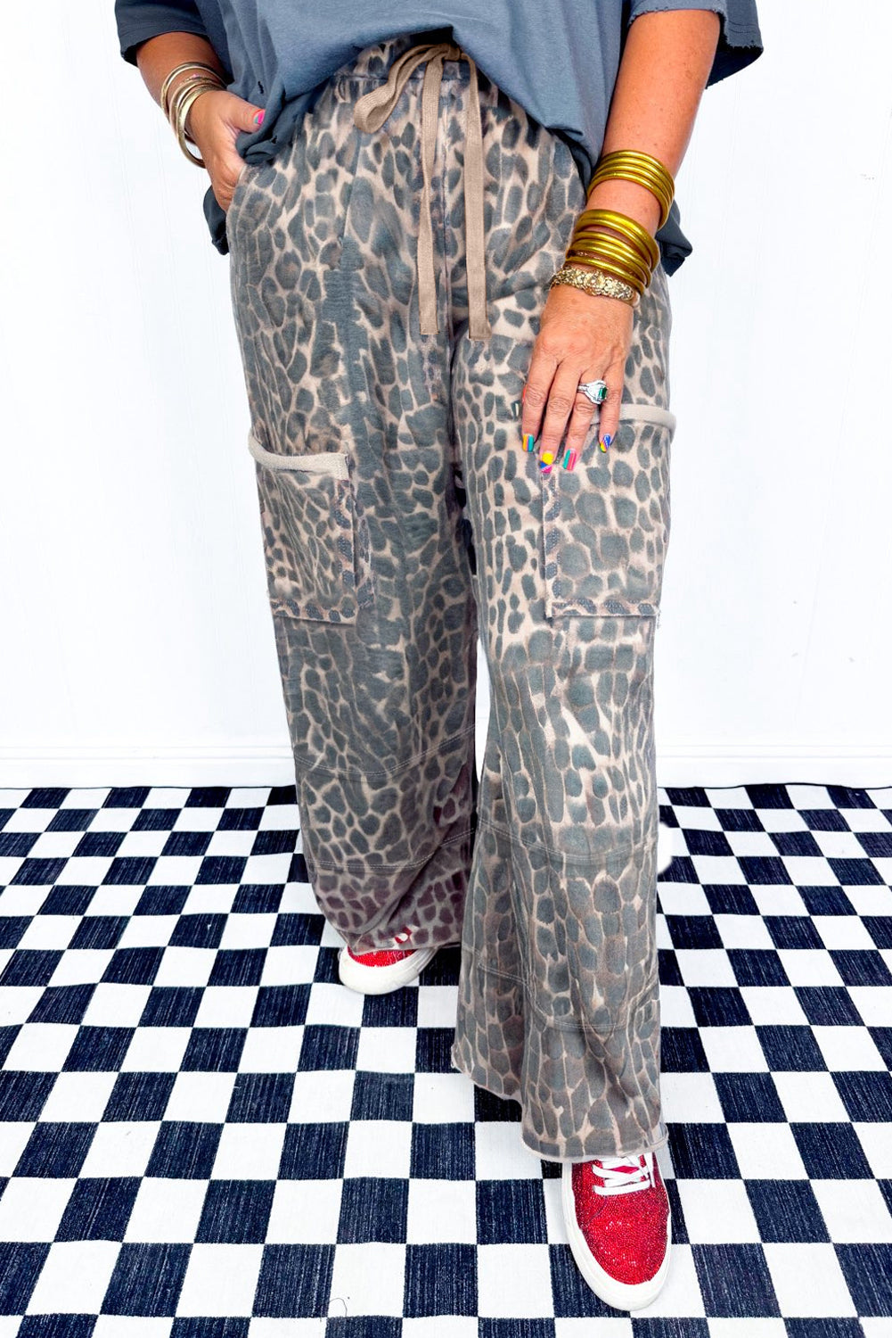 Plus Size Leopard Print Drawstring Pants