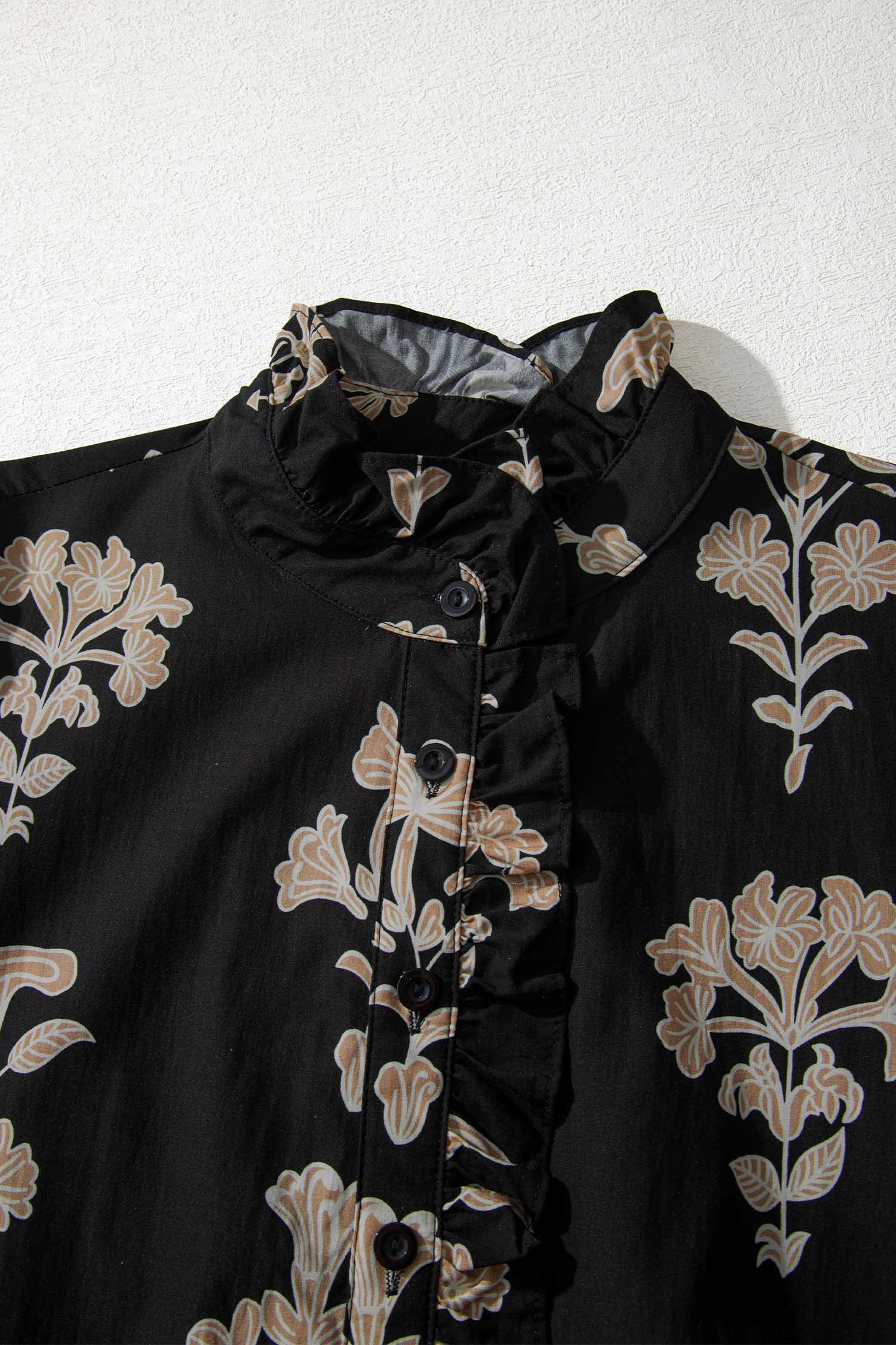 Plus Size Floral Print Frilled Collar Maxi Dress