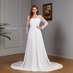 Plus Size Lace Long Sleeve Wedding Bridal Dress