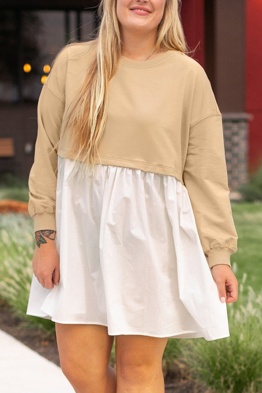 Plus Size Color Block Patchwork Mini Dress