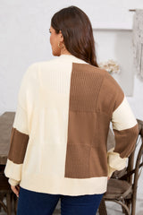 Plus Size Checkered Ribbed Knit Cardigan