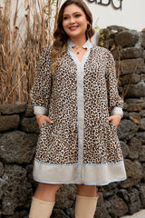 Plus Size Leopard Print V-Neck Mini Dress