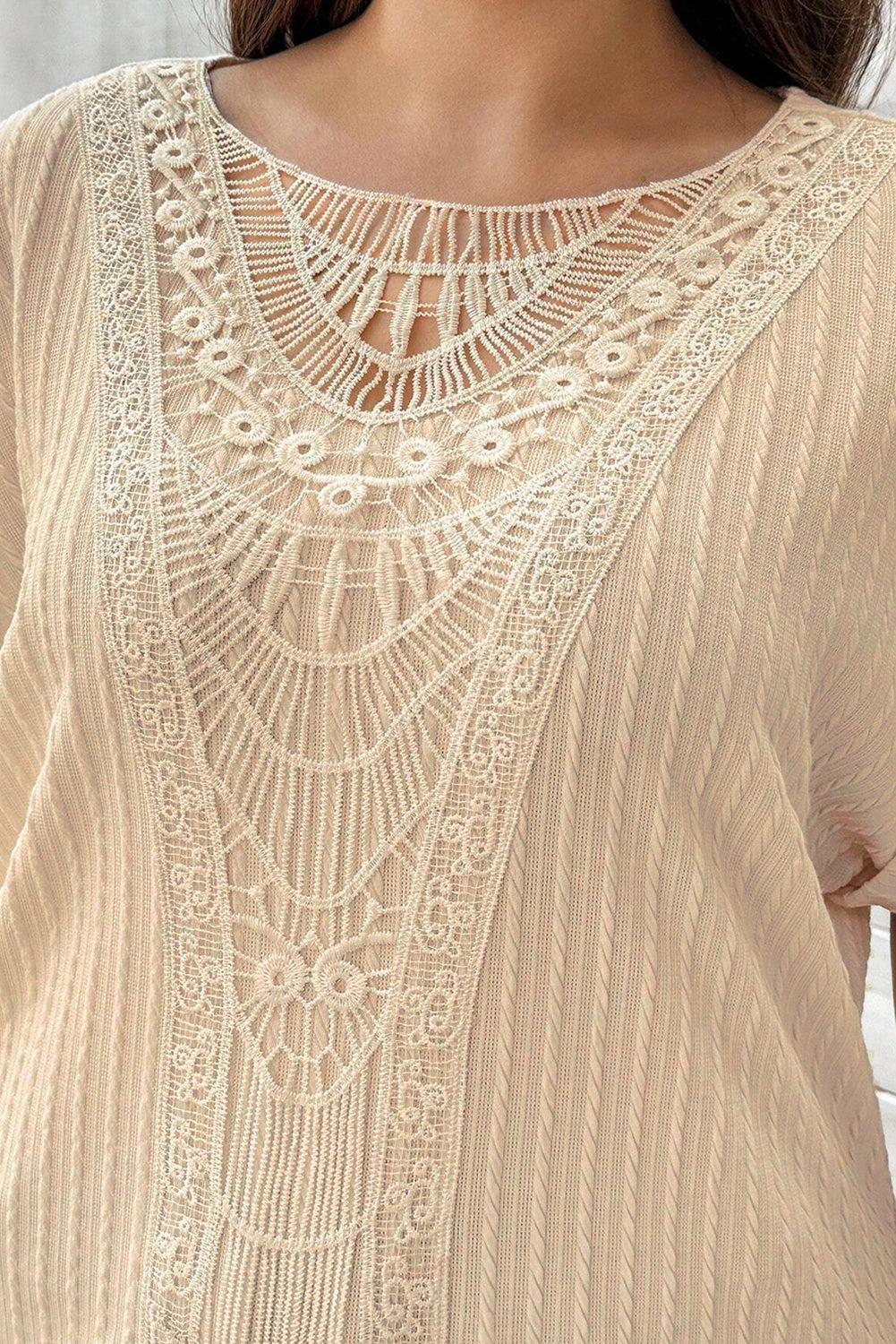 Plus Size Lace Crochet Cable Knit Top