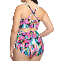 Plus Size High Waist Flower Print Bikini