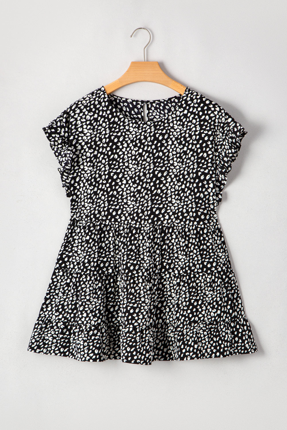 Plus Size Leopard Print Ruffled Blouse