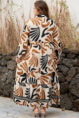 Plus Size Abstract Print Contrast Collar Shift Dress