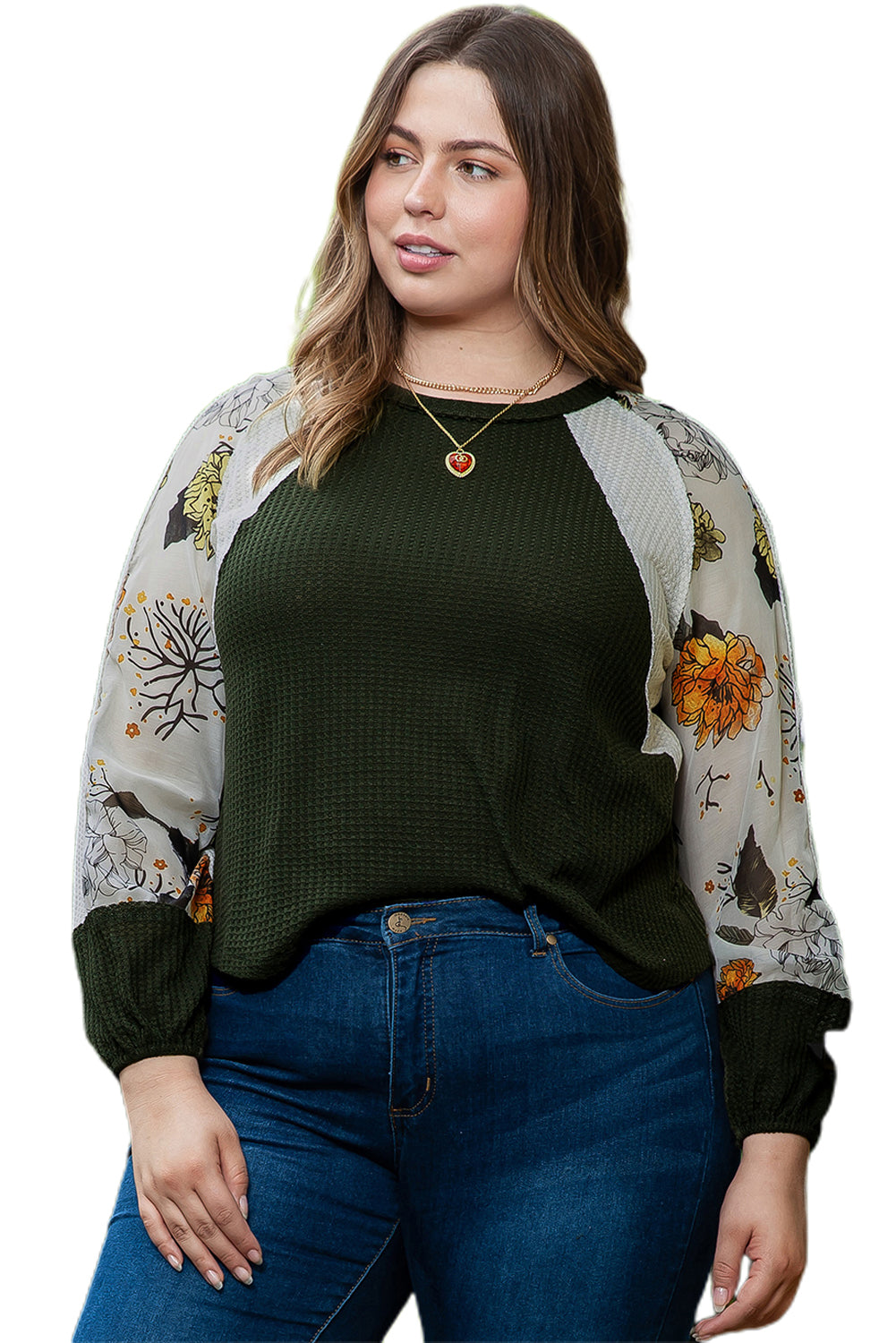 Plus Size Floral Raglan Colorblock Blouse