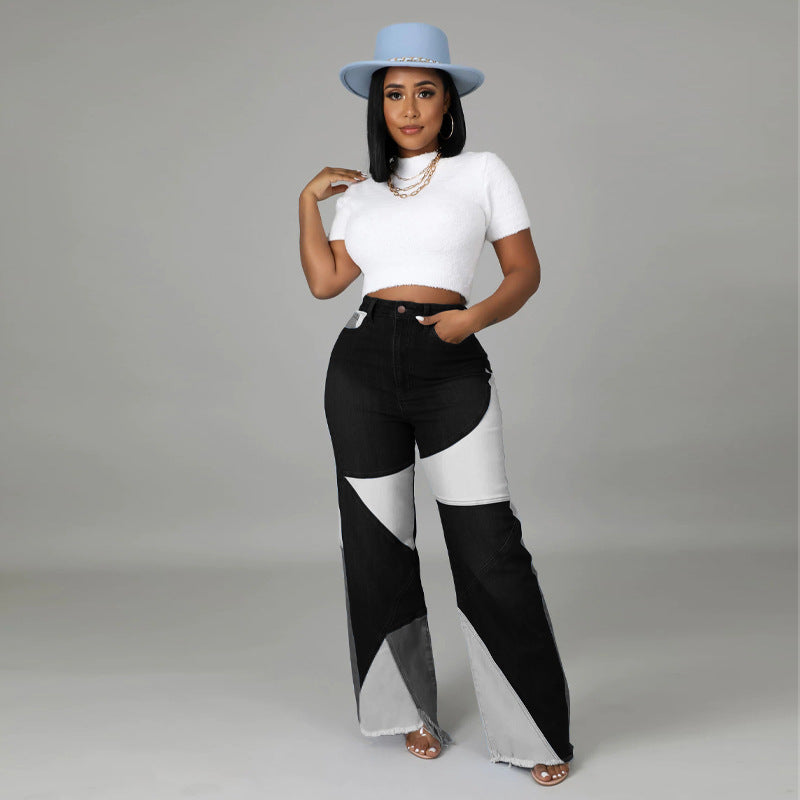 Plus Size High Waist Wide Leg Two Tone Stretch Jeans