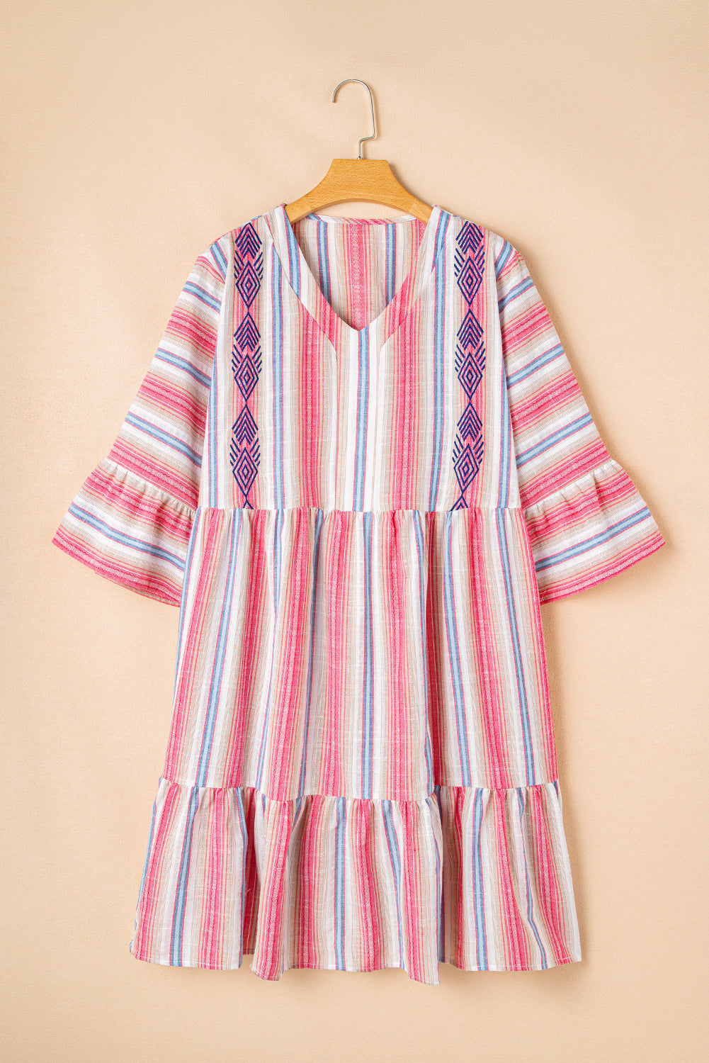 Plus Size Embroidered Flared 3/4 Sleeve Dress