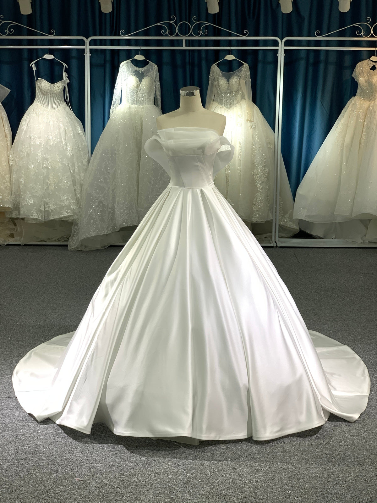 Plus Size Elegant Satin Off-Shoulder Wedding Gown