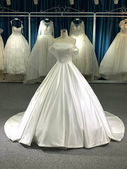 Plus Size Elegant Satin Off-Shoulder Wedding Gown