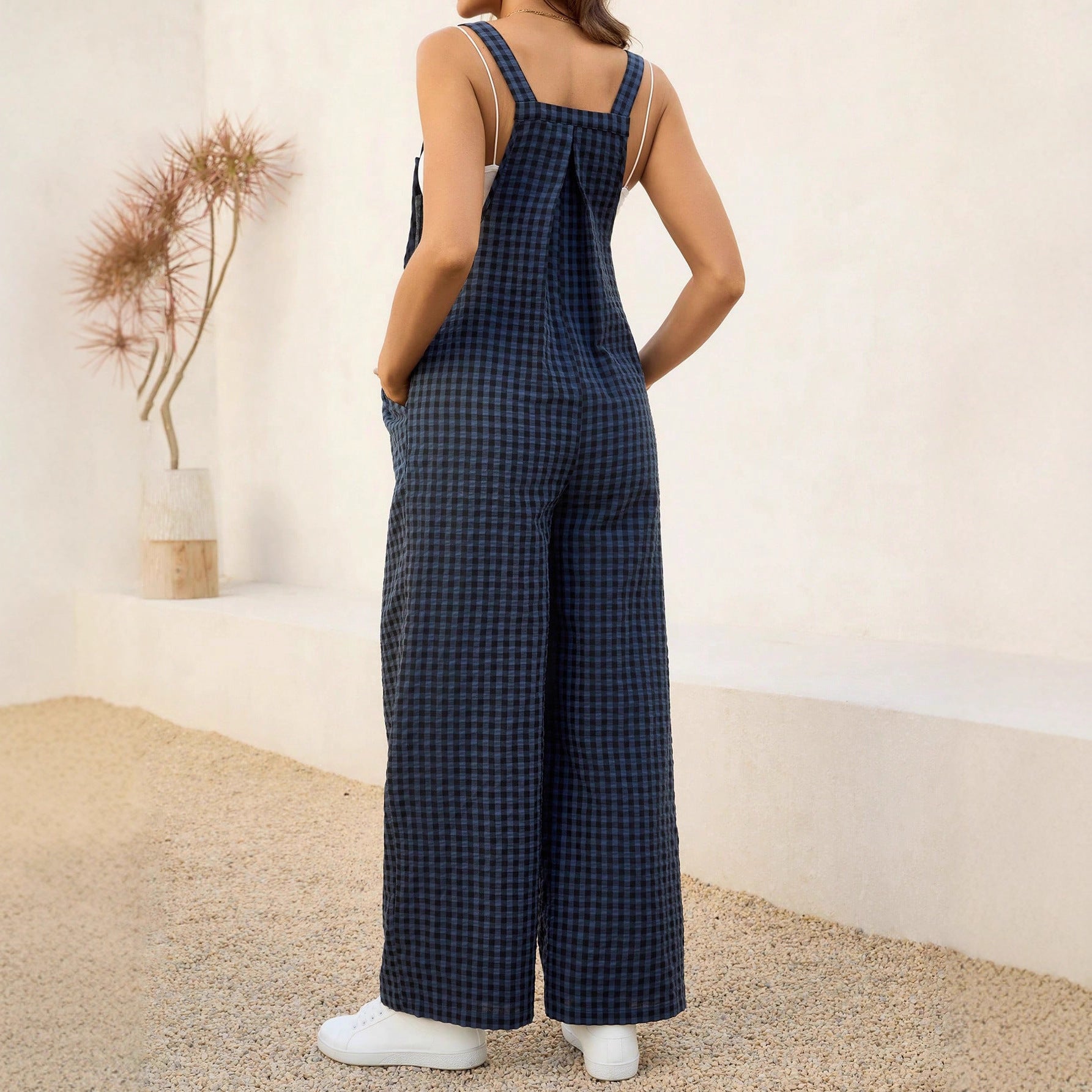 Plus Size Checkered Maternity Jumpsuit