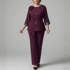 Plus Size Elegant Patchwork Casual Pant Set