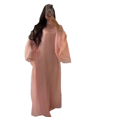 Plus Size Elegant Stand Collar Flare Sleeve Long Dress