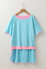 Plus Size Contrast Trim T Shirt and Skirt Set