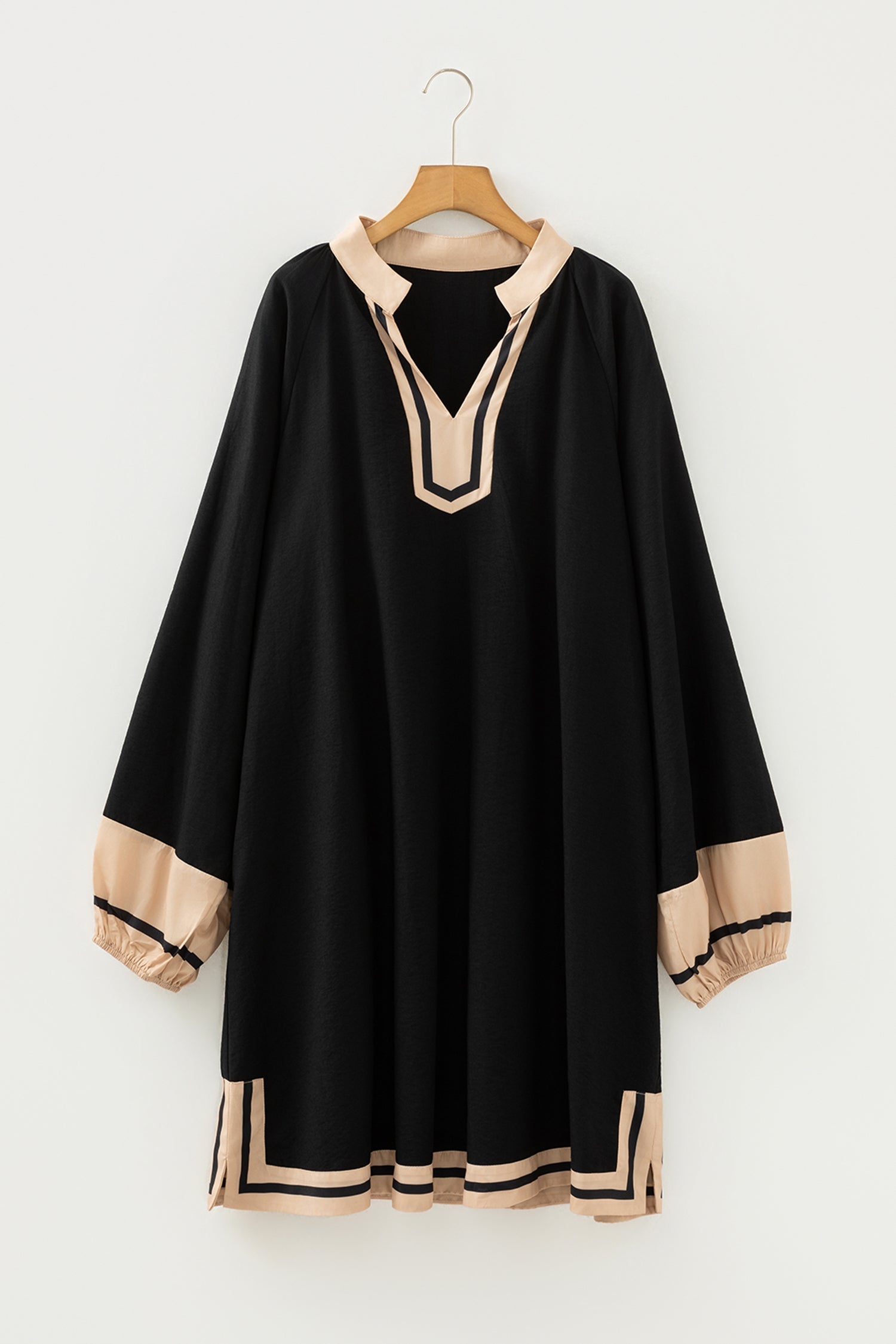 Plus Size Color Block Striped V Neck Shift Dress