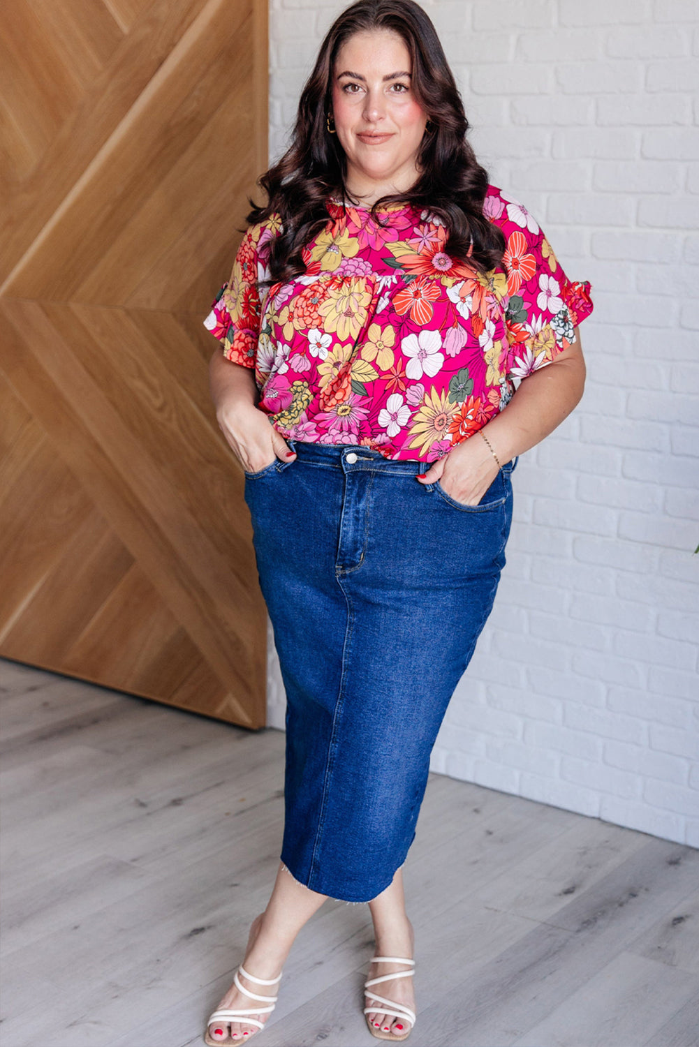 Plus Size Floral Ruffle Short Sleeve Blouse