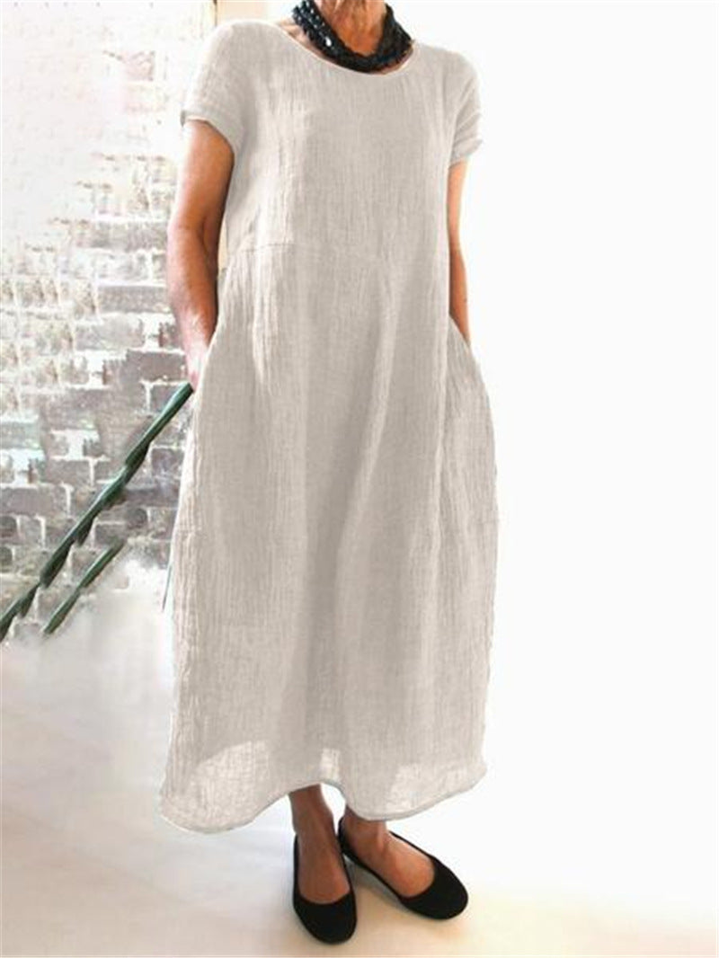 Plus Size Cotton Linen Midi Dress