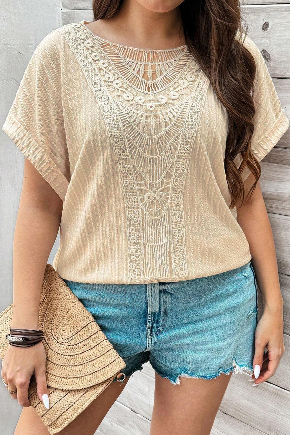 Plus Size Lace Crochet Cable Knit Top
