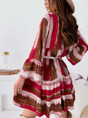 Plus Size Buttoned Striped Long Sleeve Mini Dress