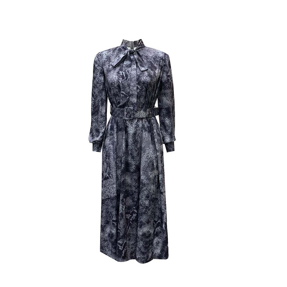 Plus Size Long Sleeve High Waist Printed Dress