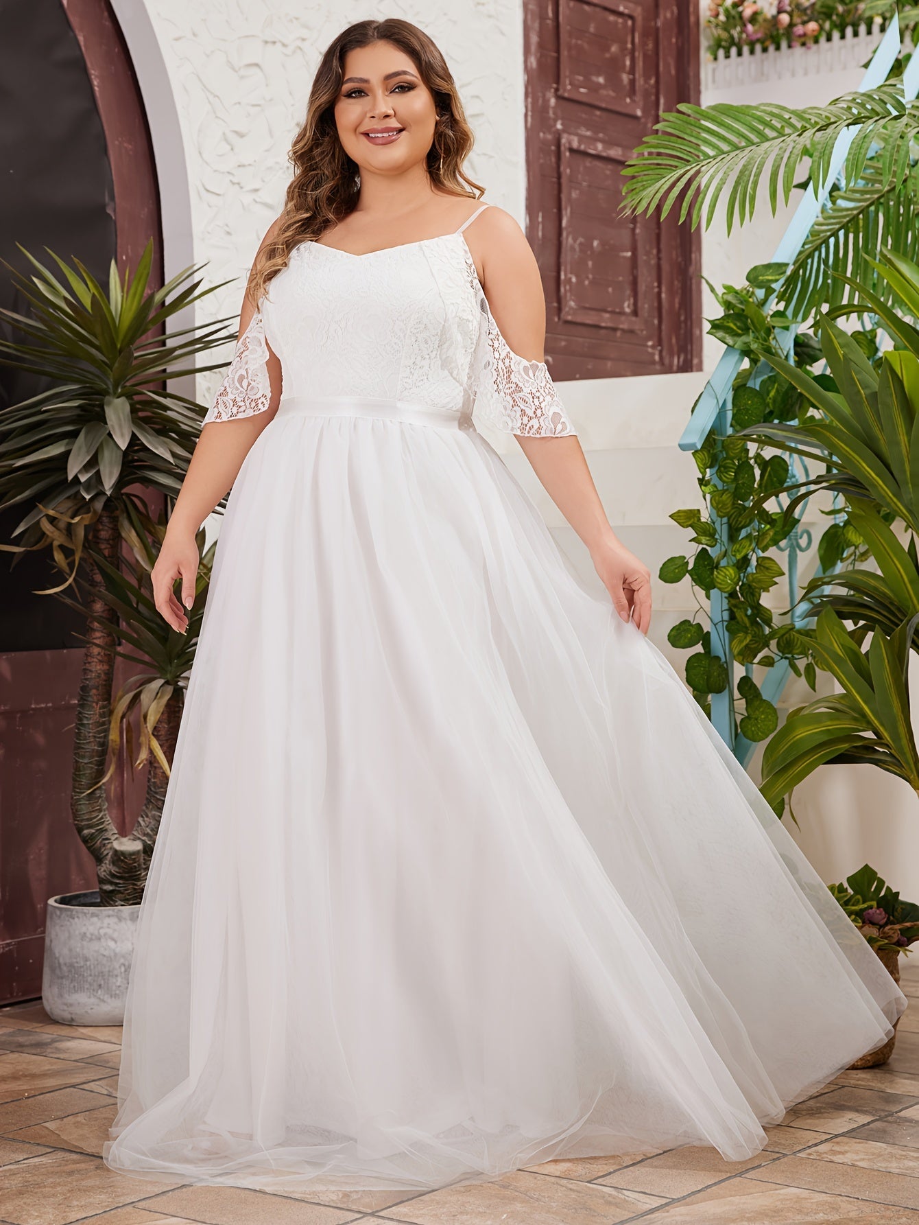 Plus Size Cold Shoulder Wedding Dress