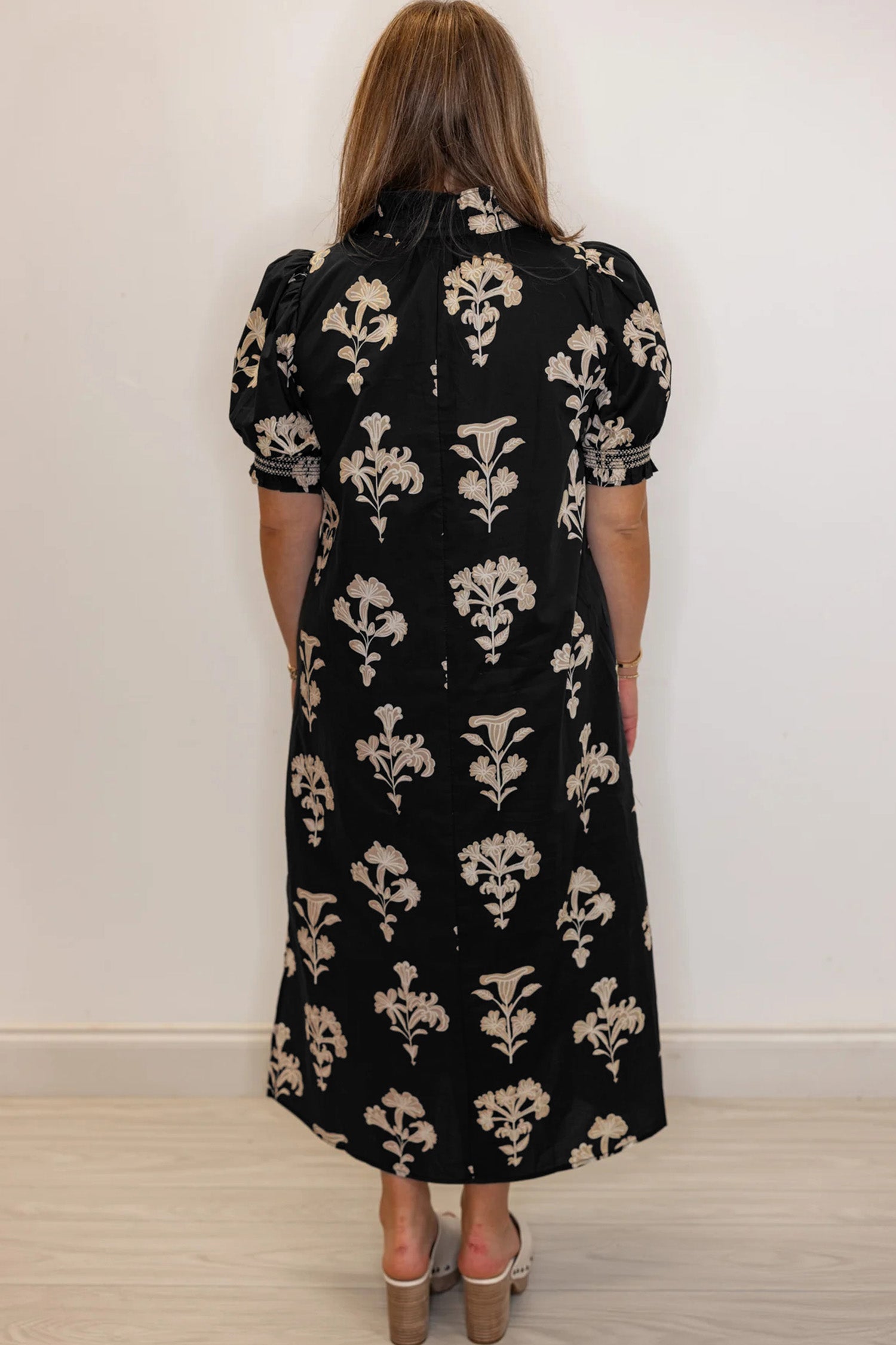 Plus Size Floral Print Frilled Collar Maxi Dress