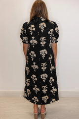Plus Size Floral Print Frilled Collar Maxi Dress