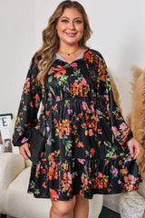 Plus Size Floral Tie Neck Mini Dress