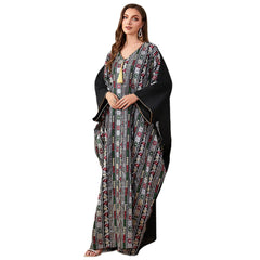 Plus Size Long Dress Batwing Sleeve Embroidered