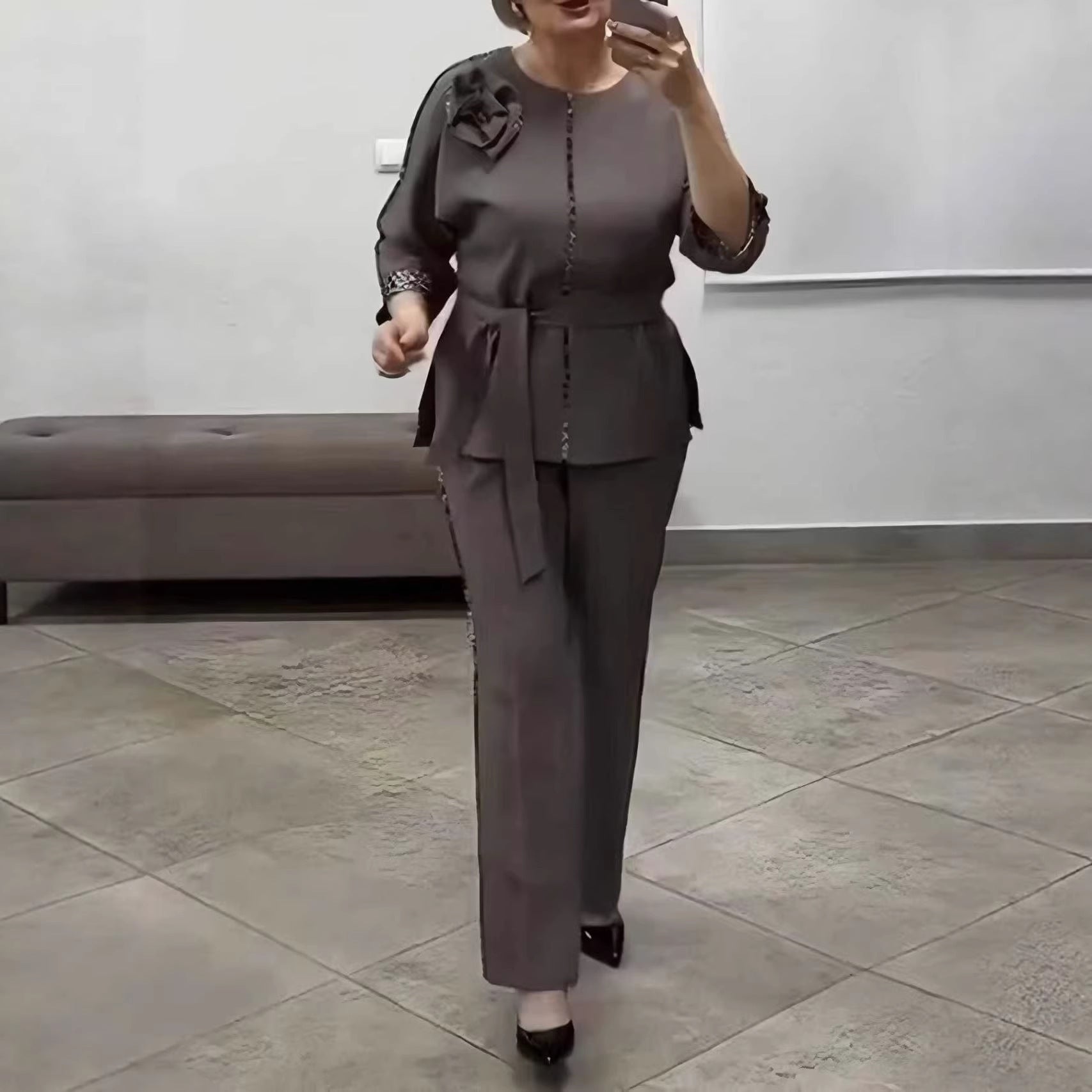 Plus Size Elegant Patchwork Casual Pant Set