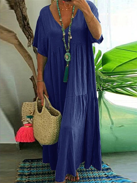 Plus Size Casual V-Neck A-Line Dress